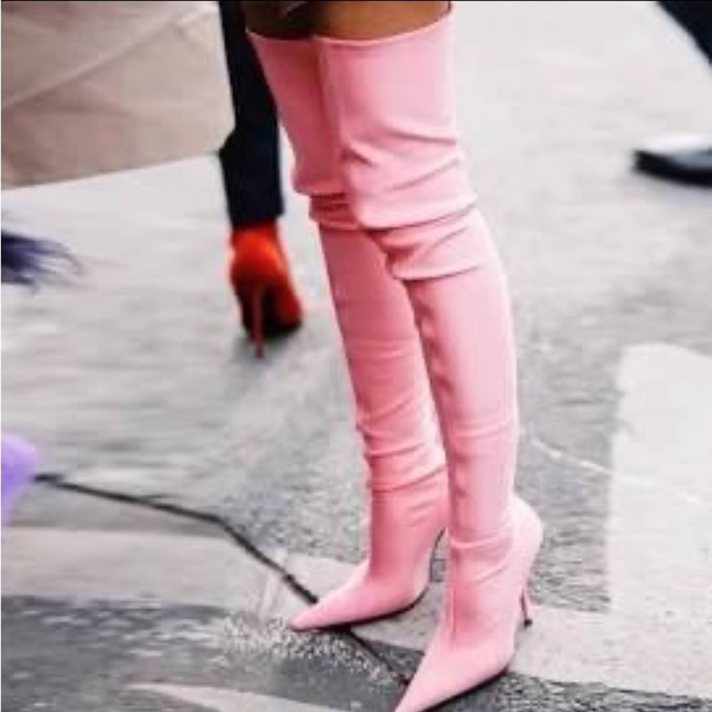 Elegant Blush Pink Over-the-Knee Boots
